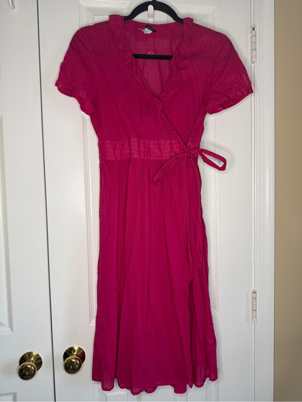 J.Crew Wrap Midi Dress, Lightweight Ruffle V-Neck - Pink